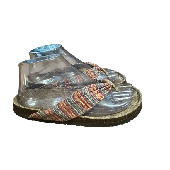 Muk Luks Womens Sandals Thong Cork Multi Color Stripe Comfort Casual Summer - Picture 1 of 9